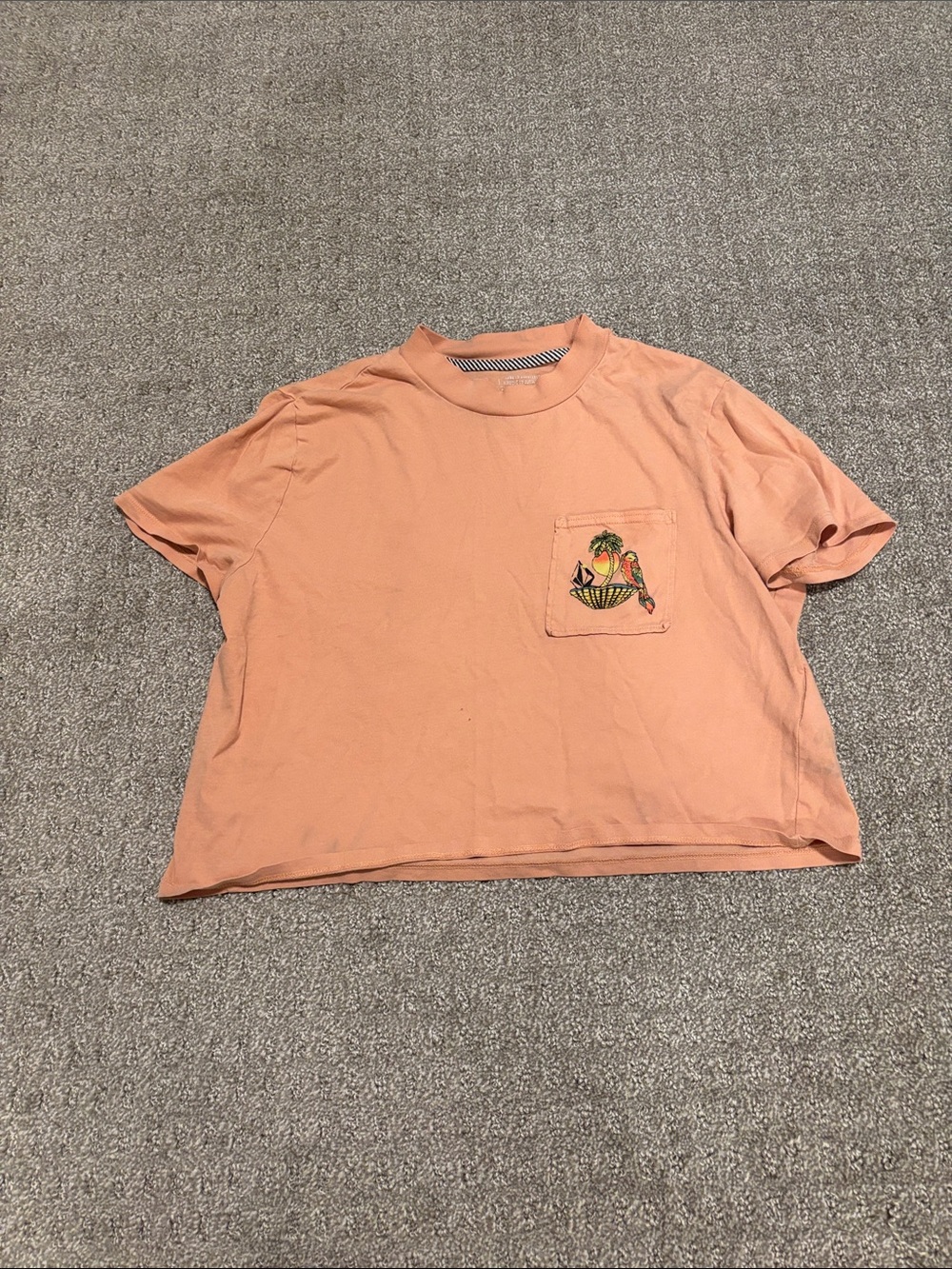 Volcom Peach Short-Sleeve Tee with Tropical Pocket Parrot